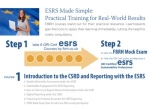 Visual guide to the enhanced ESRS digital reporting training by FBRH based on GRI-developed content, focused on practical, immediately applicable skills that reduce the need for consultancy