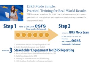 Visual guide to the enhanced ESRS digital reporting training by FBRH based on GRI-developed content, focused on practical, immediately applicable skills that reduce the need for consultancy