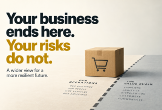 Ecommerce parcel crossing the boundary between company operations and the wider value chain, illustrating how business risks extend to suppliers, logistics, customers and communities.